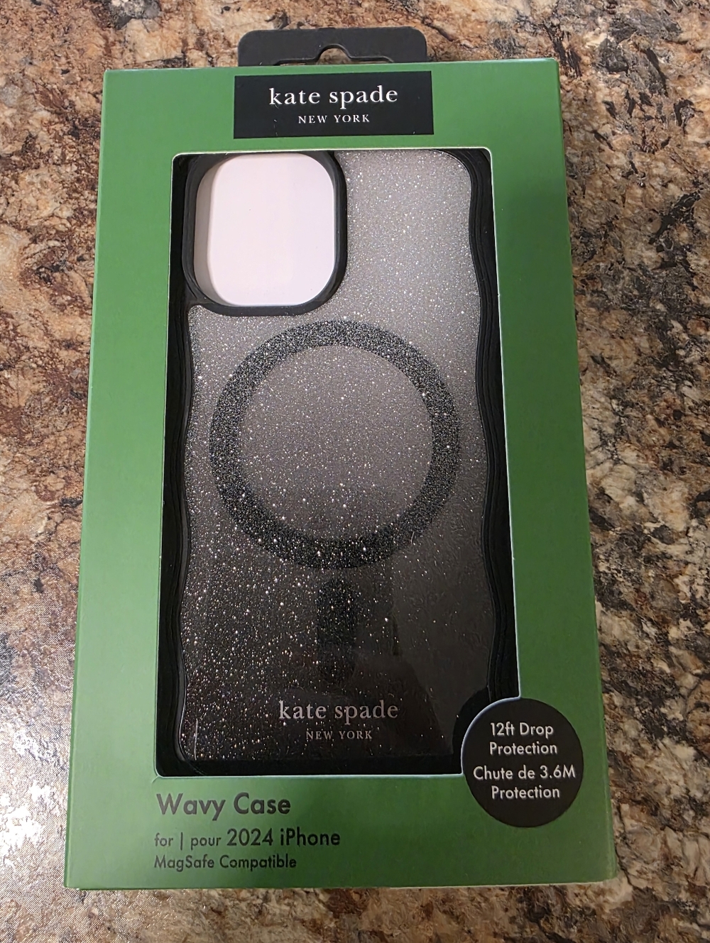 kate spade New York Wavy Case for 2024 iPhone - Black Glitter